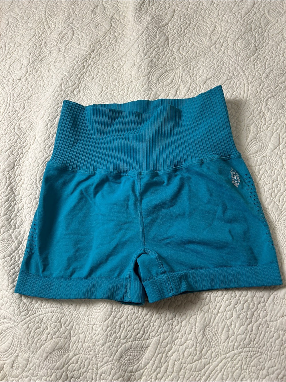 Free People High-Waist Teal Ribbed Waist Shorts